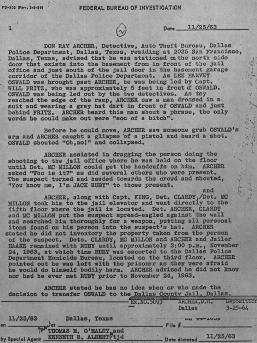 Dallas Police Detective Don Ray Archer helped subdue Jack Ruby after the shooting of #LeeHarveyOswald. Ruby, Archer recalled, was extremely nervous and agitated after shooting Oswald. He asked Archer for a cigarette. Later, when told that Oswald had died, Ruby relaxed