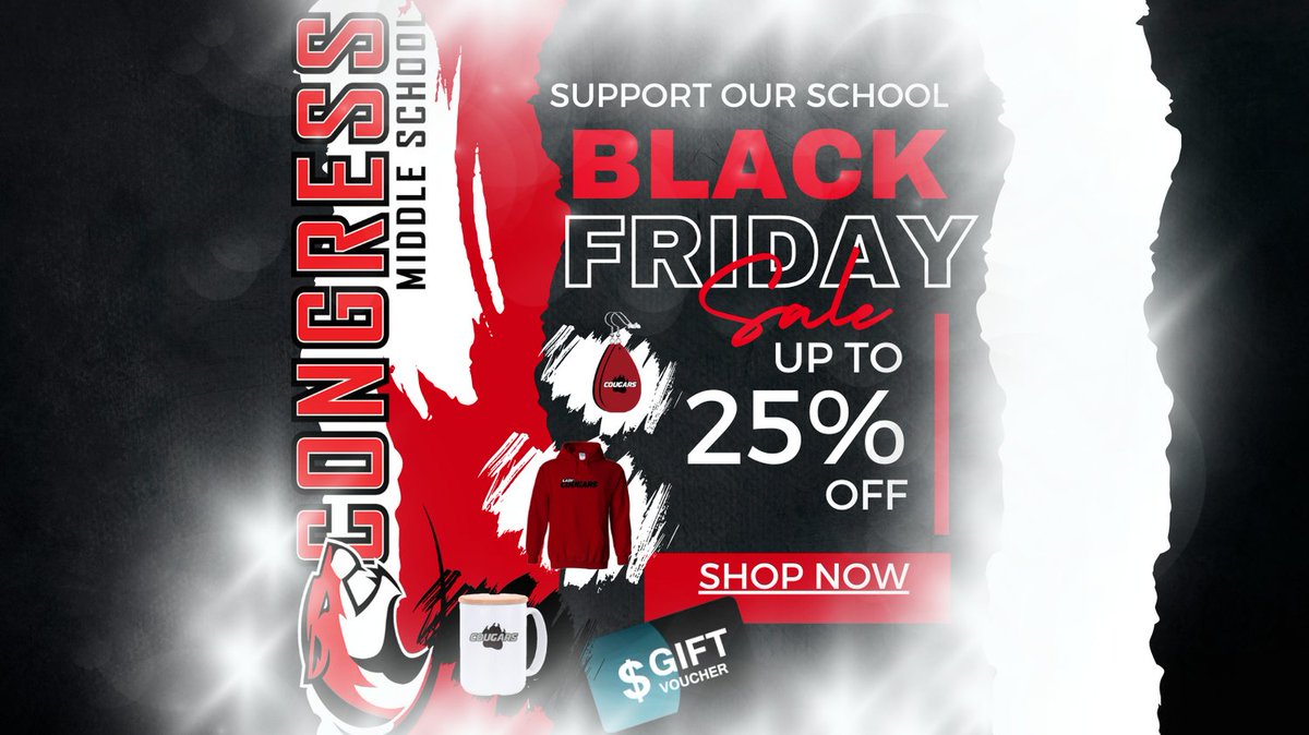 CongressMiddle's tweet image. Congress Middle School Black Friday Apparel Sale
Prices on ALL our Congress Middle School apparel and accessories have been slashed by 25%!
apparelnow.com/congress-middl…