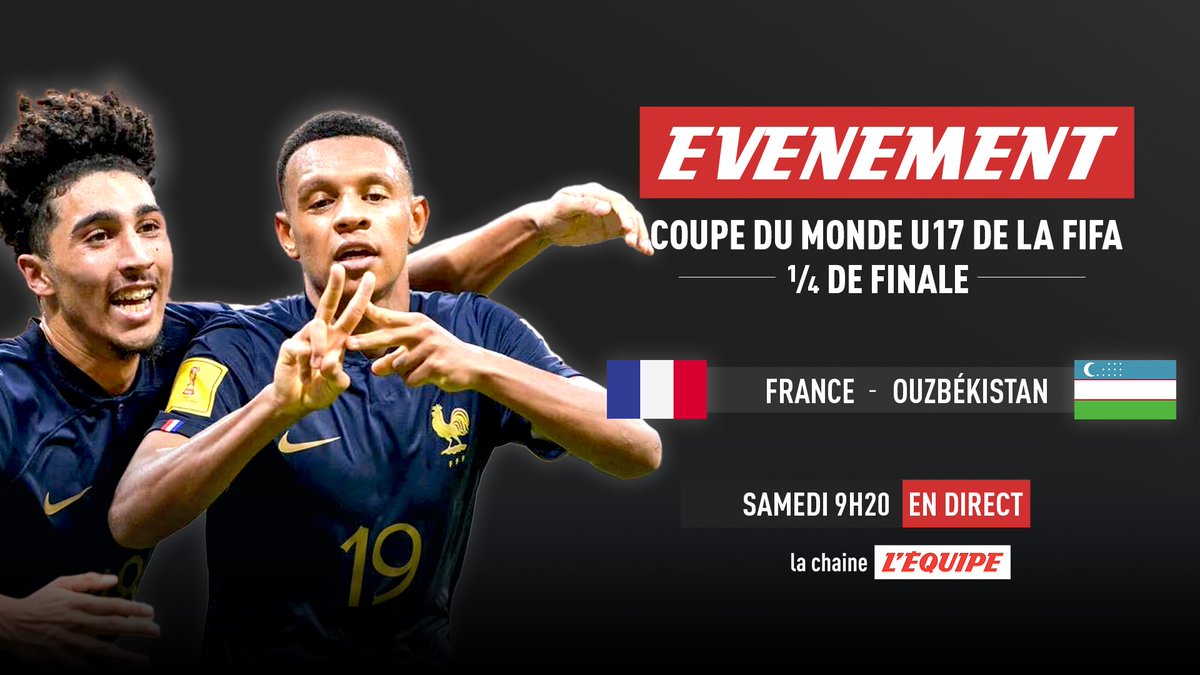 Rendez-vous demain matin, en direct à ⏰ 9h20 ⚽️ France 🇫🇷 Ouzbékistan 🇺🇿 🏆 1/4 de finale Coupe du monde U17 📺 @lachainelequipe #lequipeFOOT