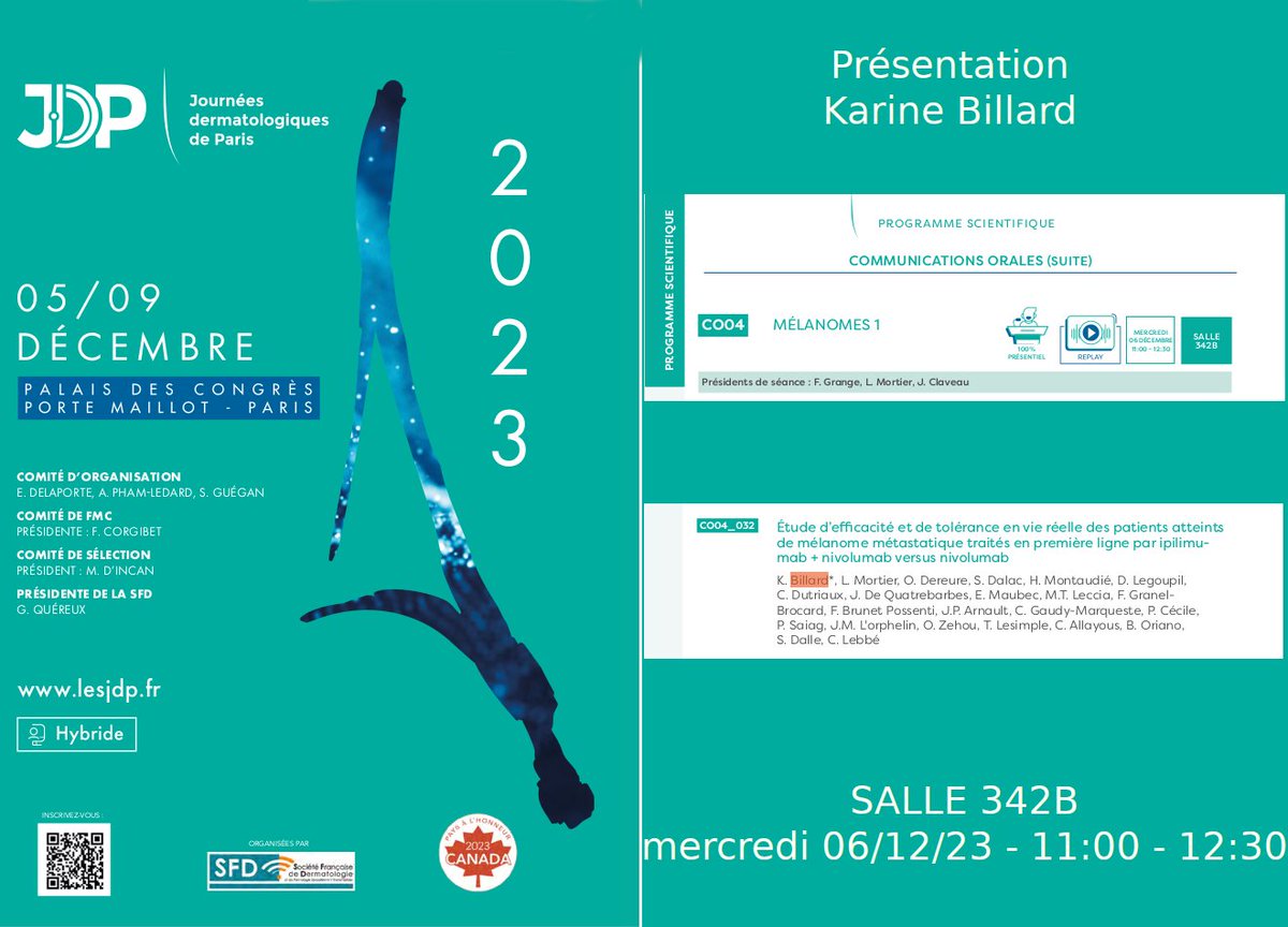 MelbaseFR's tweet photo. Programme JDP 06/12/23 Présentation par Karine Billard d'une étude de tolérance #immunotherapie sur cohorte #melbase #ipilimumab #nivolumab #melanome https://t.co/Mreg1iwRlM
