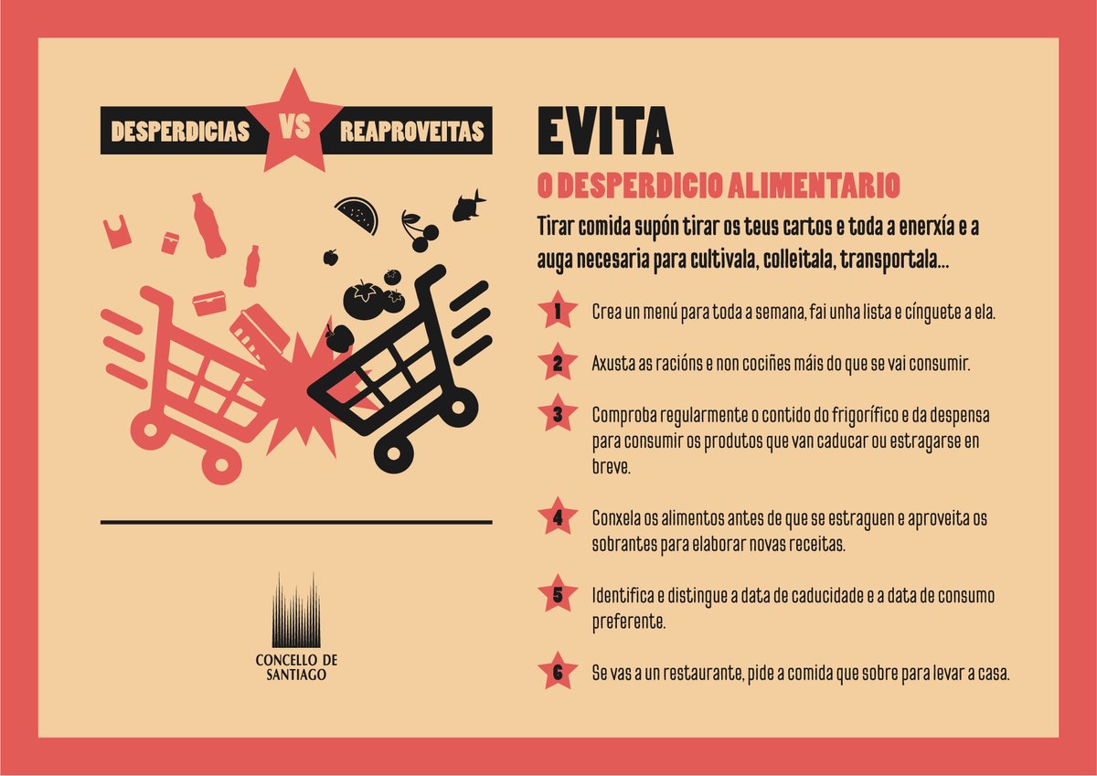 PazodeRaxoi's tweet image. 🍌🍛🥬Ti es dos que desperdicias ou dos que reaproveitas?????

🍳Cando vaias ao mercado, cando cociñes ou cando comas fóra, evita o desperdicio alimentario.

🔴O Gran Encontrón. Muda o teu modelo de consumo.🔴

#ogranencontron #compraresponsable #desperdicioalimentario