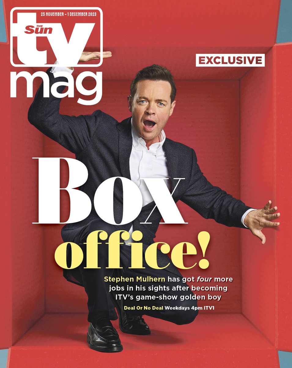 TheSunTVMagEd's tweet photo. He's become @ITV's game-show king and his rebooted #DealOrNoDeal is a huge daytime hit, but what else has @StephenMulhern got on his to-do list? And who should be worried about his autobiography..?😂Don't miss tomorrow's exclusive interview only in #TVMag https://t.co/76uAWjRuev