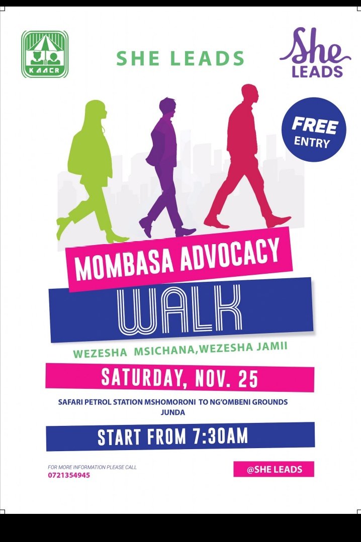 Thank you all for the insightful information shared.🥳🎉🙏
She leads Mombasa would like to welcome you all to our advocacy walk Tomorrow.
*Wezesha msichana , wezeshajamii*
@DCS_Kenya <a href="/ECPAT/">ECPAT International</a> <a href="/MombasaCountyKe/">Mombasa County</a> @MTotoNews <a href="/SheLeadsKenya/">She Leads Kenya</a> <a href="/SaveChildren_KE/">Save the Children Kenya & Madagascar</a> <a href="/na_namadi/">Namadi Masika</a> <a href="/SheLeadsKenya/">She Leads Kenya</a>