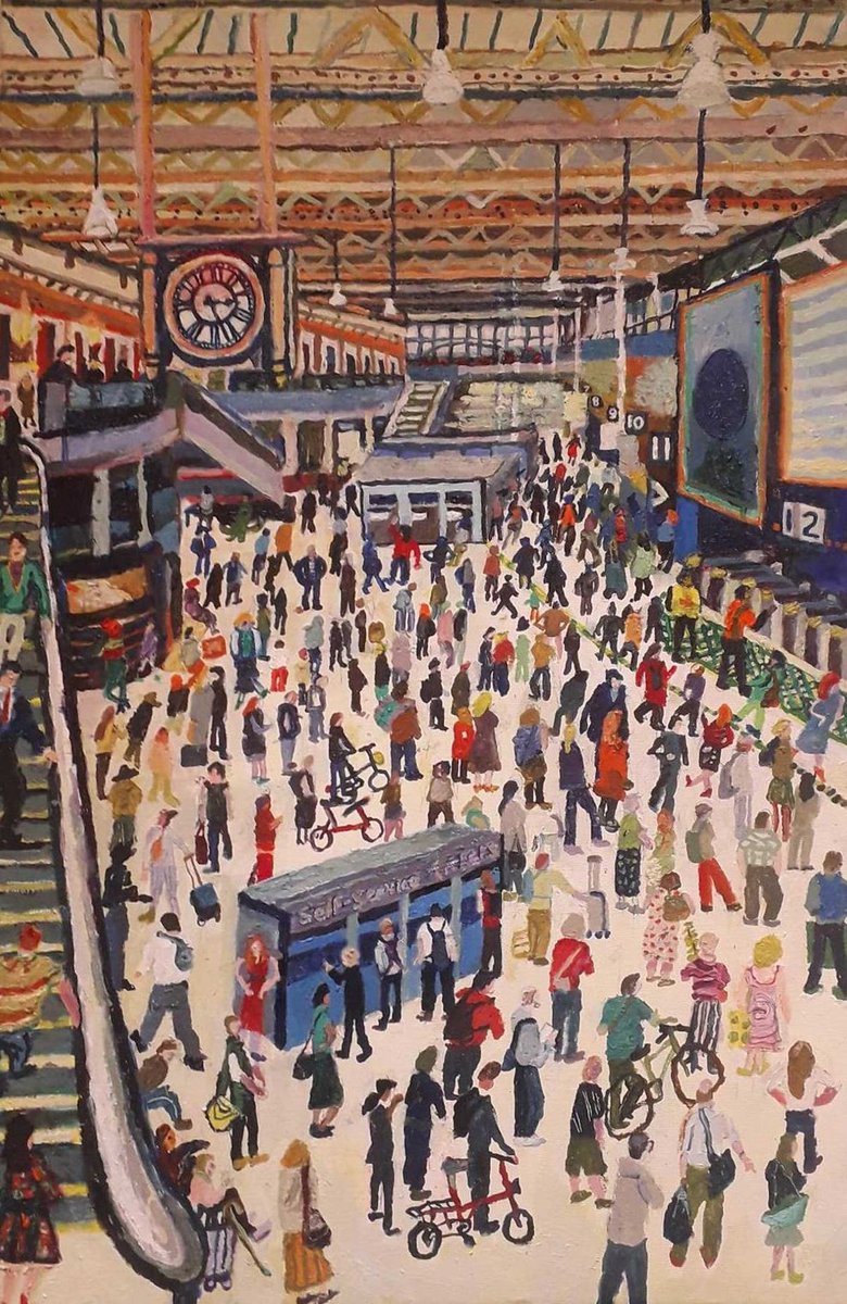 ‘Departures at London Waterloo’ by Nicholas Borden .. in 2020 it featured in the Exhibition of The New English  Art Club.  Must have taken ages to paint .  I think it’s wonderful