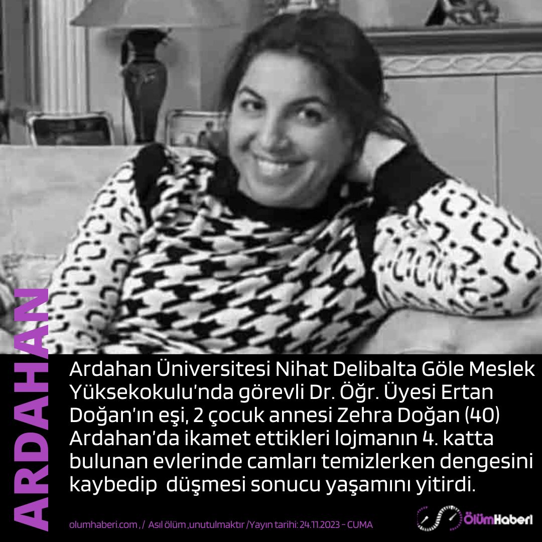 OlumHaberi's tweet image. Zehra Doğan (40) Ardahan’da oturdukları lojmanın 4’üncü katından düşerek yaşamını yitirdi
olumhaberi.com/zehra-dogan-ar… #ZehraDogan #Ardahan  #gole #vefat #cenaze #ardahanuniversitesi