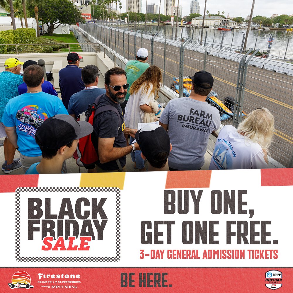 All the action, half the price 🏎️🌴 Save on 3-Day General Admission tickets to the 2024 Firestone Grand Prix of St. Petersburg presented by RP Funding and MORE with our Black Friday BOGO deal! Be Here. March 8-10. 🎟️ gpstpete.com/promotions #FirestoneGP / #RPFunding