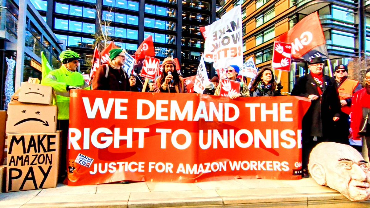 WarOnWant's tweet photo. "#MakeAmazonPay it's workers, pay their tax and pay for their impact on climate"

We joined the demo outside the UK @amazon HQ earlier today to demand they pay their fair share and in solidarity with Amazon workers striking and protesting in over 30 countries worldwide. https://t.co/mQ1CzOm7ZA
