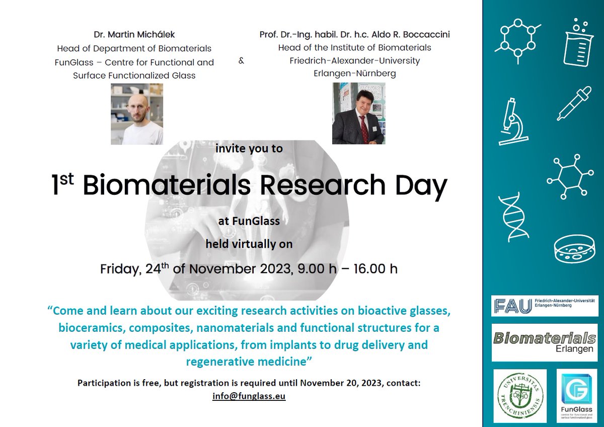 Now happening: - 1st #Biomaterials Research Day - workshop organized by #FunGlass and @Boccaccini_Lab   
A huge thanks to all participants for their excellent presentations and engaging discussions! 📷
#BiomaterialsResearch #InnovationInScience