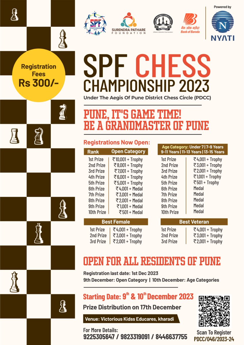 Make your moves! SPF Sports Mania 2023 Chess Tournament at Victorious Kidss Educares, Dec 9th to 10th. Two days of strategic brilliance, &amp; intense chess clashes. Be part of the SPF Sports Mania Chess Challenge! Register Now: rb.gy/irdvq3
#SPFsport #SPFSportMania2023