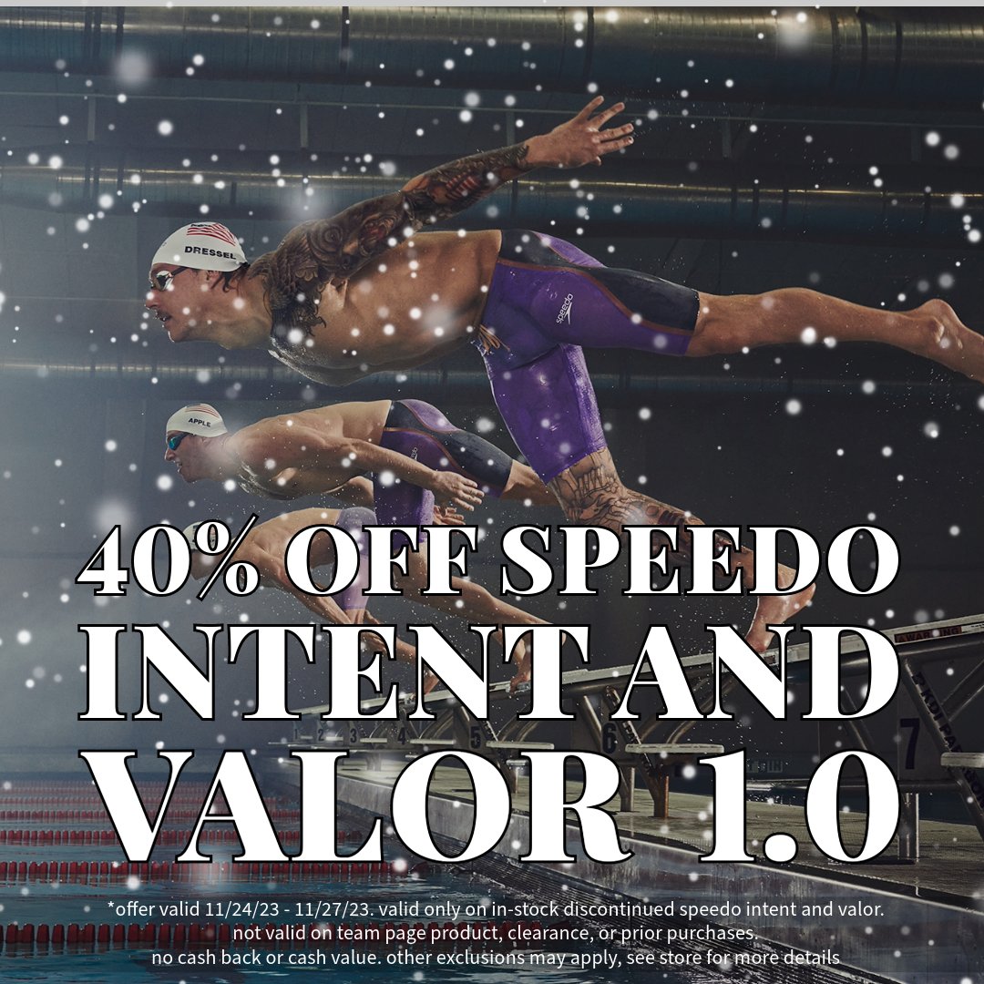 ElsmoreSwimShop's tweet photo. Black Friday is here! Save big on a variety of products sitewide. Today's top deal is 40% off all Speedo Valor and Intent 1.0 tech suits while supplies last!
#ElsmoreSwimShop #BlackFriday #Swimming #Swim #Swimmer #Speedo #SpeedoUSA #USASwimming #gift #giftguide #holidays https://t.co/vektcoiar3
