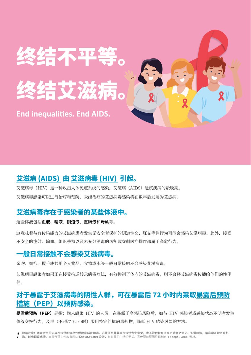 KnowSex_net's tweet photo. 12 月 1 日是 #世界艾滋病日 。我们制作了一份艾滋病的简要科普宣传材料，可以用于艾滋病知识的科普宣传。可以使用打印设备印刷成纸质版。

PDF 版下载地址：https://t.co/7S4iV6FjBQ https://t.co/PDXmOIxawU