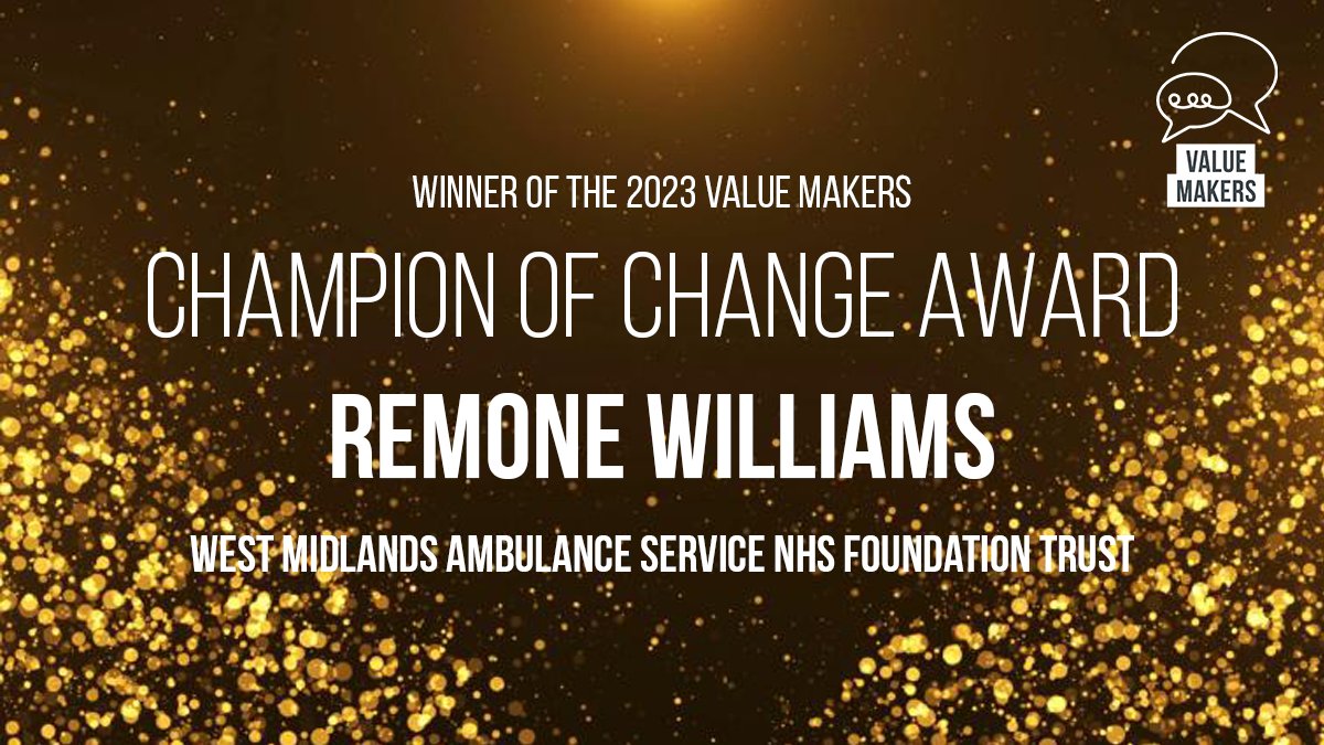 OneNHSFinance's tweet photo. ๐Value Maker Awards ๐The winner of the Champion of Change Award is... Remone Williams,
@OFFICIALWMAS - Congratulations!! ๐#VMAC23 https://t.co/fCkr9qkpMJ