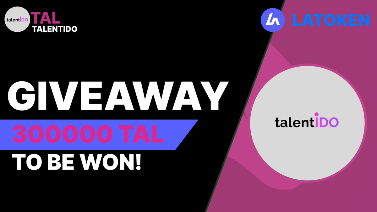 🏆 300000 TALENTIDO  (TAL) GIVEAWAY on LATOKEN

🔥 100 Winners.
✅ Complete all tasks and qualify for the Airdrop.
📲 Share with 5 Friends and Follow.
⏰ November 24, 2023 - December 1 2023.

👉 JOIN GIVEAWAY (go.latoken.com/2u6t/a0e4)
