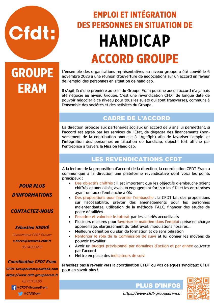 CfdtEram's tweet photo. Négociations groupe sur le #handicap  : la @CfdtEram fait des propositions :
• Objectifs chiffrés
• Favoriser l’embauche en CDI
• Travail sur l’accessibilité, aménagements pour malentendants, méthode FALC
• Valoriser le tutorat
• Favoriser le maintien dans l’emploi
• Etc... https://t.co/QmQkCCms2i