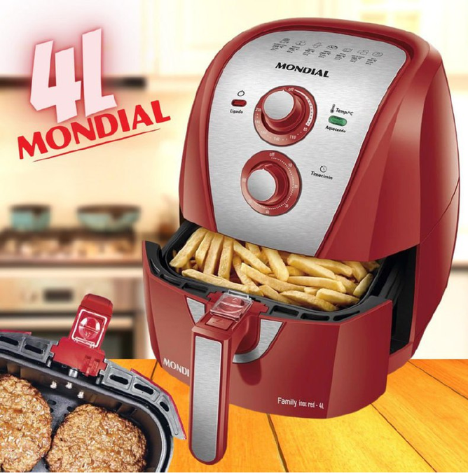 Fritadeira Sem Óleo Air Fryer 4L, Mondial, Vermelho/Inox, 1500W, 220V – AFN-40-RI