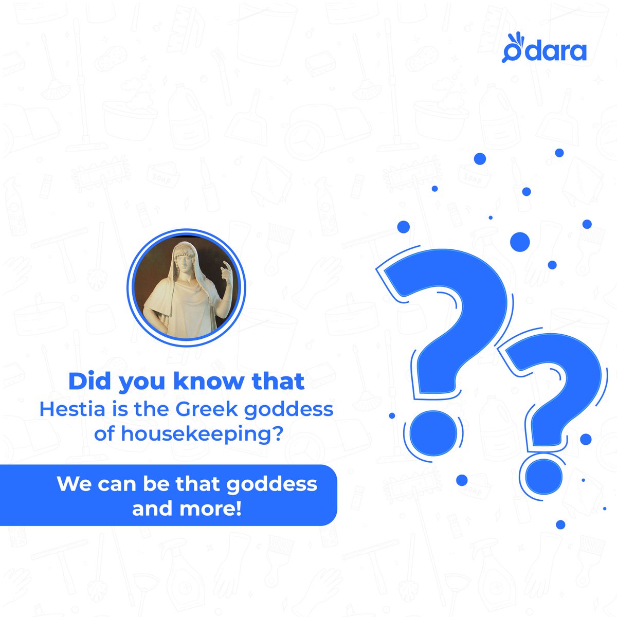 usedaraHQ's tweet photo. Did you know Hestia was the goddess of housekeeping? At Dara, we're inspired by that spirit and go beyond! Experience the divine touch with our home services.

#DaraExperience #Greekgoddess #HomeServices #DaraExcellence  #Cleaning #cooking #usedara #satisfaction #lagosartisans https://t.co/fwM5QBcztQ