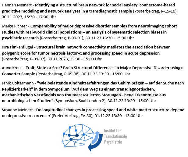 Excited to be part of the #DGPPN Congress in Berlin next week! Check out our posters and presentations to explore the latest advancements in neuroscience of mental disorders 🧠 Ready for engaging discussions and learning from fellow researchers!