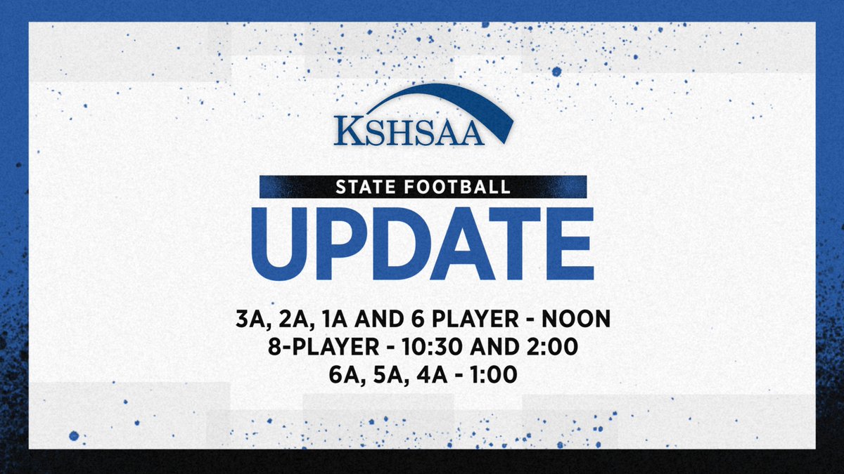 Schedule Change:
Due to the pending winter weather...
3A, 2A, 1A &amp; 6-Player will kickoff at Noon.
8-Player will kick off at 10:30 am (DI) and 2:00 pm (DII).
6A, 5A &amp; 4A remain at 1:00 pm.