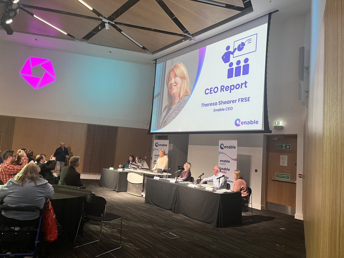 CEO Theresa Shearer  presents her report at today’s #EnableAGM23 to a packed audience @UniStrathclyde @TIC_conferences 

Tag us in your pictures today @Enable_Tweets