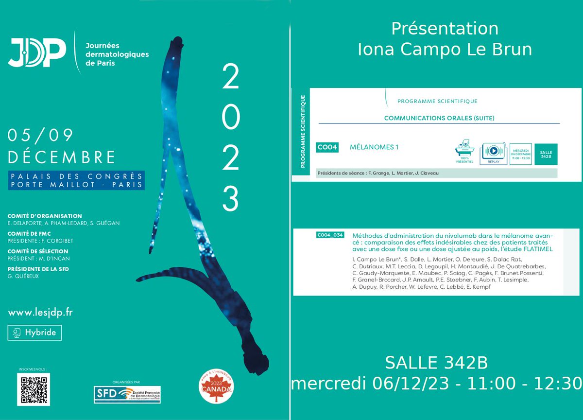 MelbaseFR's tweet photo. Programme JDP 06/12/23 Présentation par @CampoIona d'une étude s’intéressant aux EI selon le mode de dosage de #nivolumab dans le cadre du projet FLATIMEL sur cohorte #melbase #melanome https://t.co/7QRJJ294X8