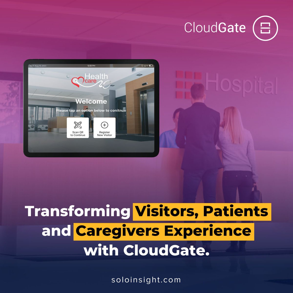 Soloinsight_Inc's tweet photo. #CloudGate Visitor Management System for #Healthcare transforms every visit into a smooth journey for patients, visitors, and caregivers. Discover the difference at your fingertips.
#HealthTech #PatientCare #Soloinsight #VisitorManagement #WorkplaceViolence https://t.co/wu6XTcOtnh