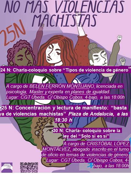 SovUbeda's tweet photo. La secretaría de la mujer de Cgt Úbeda Oficios Varios presenta el ciclo de actividades que comienzan esta tarde, con el objetivo de tomar consciencia, denunciar y erradicar la violencia machista.

¡Basta ya del patriarcado asesino!
#cgtandaluciaceutaymelilla
#25N2023 
#Feminismo https://t.co/GrISTETAtH