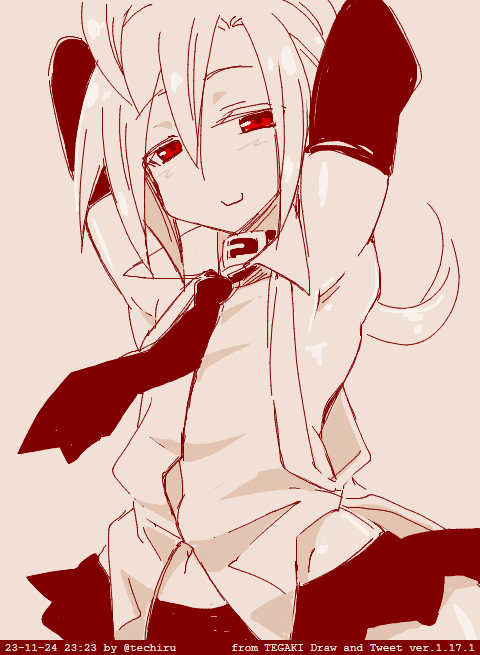 拙作痴女服コレクション
6.鎌神ショコラ ニ丁目路地裏某の敏腕助手 最初に考えていた衣装を見た担当氏に「アリスに比べて地味なのでもっと痴女っぽくしましょうよ」と言われて爆誕したのがサイドがガラ空きなこのシャツなのだ 