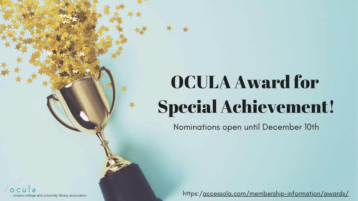 Do you know someone who has gone above &amp; beyond in their library who may qualify as a nominee for the OCULA Award for Special Achievement?

Nominations are now open and we encourage you to apply!

Visit the OLA website to learn more: accessola.com/membership-inf…