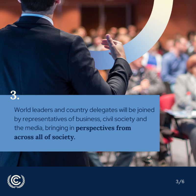 UNFCCC's tweet photo. Are you ready for #COP28?
 
🗓️ 30 Nov – 12 Dec  
📍Dubai, United Arab Emirates  
 
Here are six things you should know about the largest annual climate summit! 👇