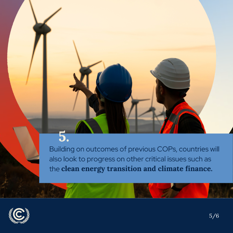 UNFCCC's tweet photo. Are you ready for #COP28?
 
🗓️ 30 Nov – 12 Dec  
📍Dubai, United Arab Emirates  
 
Here are six things you should know about the largest annual climate summit! 👇