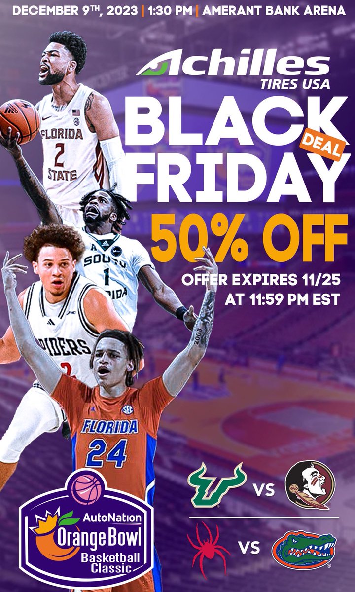 Enjoy 50% off @AutoNation Orange Bowl Basketball Classic tickets today‼️ 🔗 orangebowl.org/basketball/