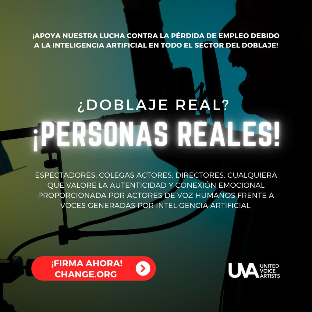 ardadoblaje's tweet image. 🚨 ¡Necesitamos tu ayuda!🚨 

@UVA_Federation ha lanzado una campaña de firmas para evitar que la inteligencia artificial suplante a los humanos en los trabajos de doblaje y locución. Si apoyas esta causa, puedes firmar aquí: chng.it/fffkH4L7Qm