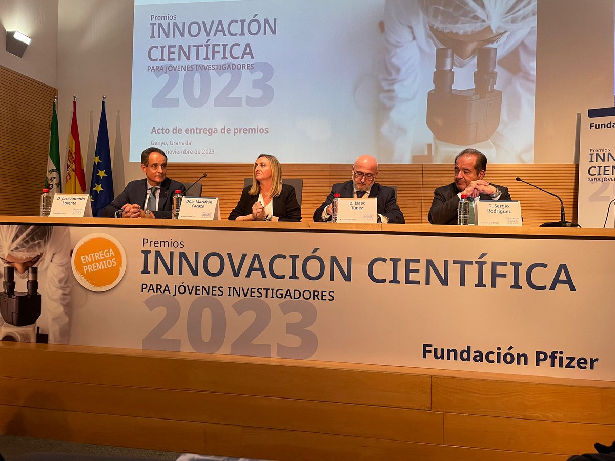 Enhorabuena a los jóvenes investigadores ganadores de los Premios de Innovación Científica de @Fundpfizer_ES Un placer haber participado del acto de entrega de estos galardones que ha acogido @genyo_pts en #Granada