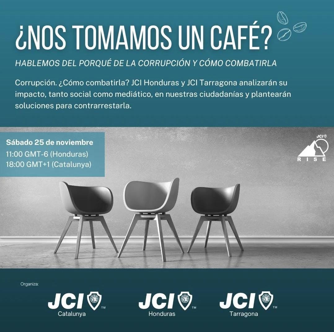 📣 Parlem de #corrupció : per què i com enfrontar-la? Demà col·loqui amb la JCI Honduras!!

🗓  Dissabte 25 de novembre 

📍Lloc: PIMEC (Av.Marquès de Montoliu, 3, Tarragona) 

⏰️Hora: 18:00h
#Tarragona #JCI