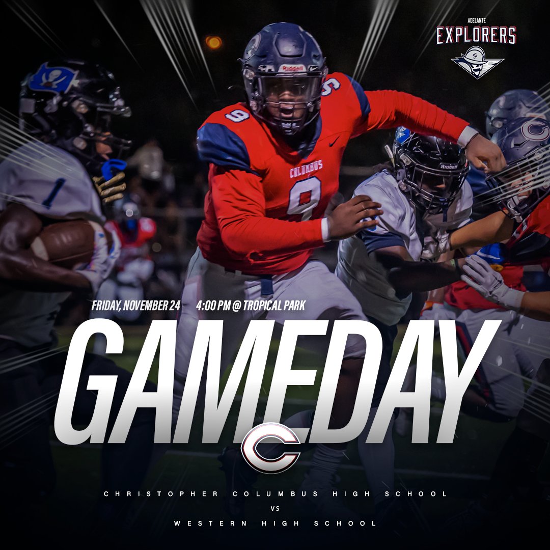 🔵🏈 Explorer Nation, it's Round 3 time! 🔵🏈
Join us TODAY at Tropical Park Stadium (4 PM kickoff) as our Columbus Explorers host the Western Wildcats in the FHSAA Region 4-4M Championship! Let's paint the stands red and navy blue and bring the energy! #CPride #Adelante