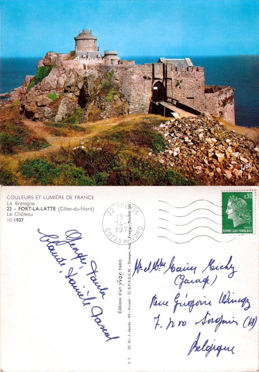 mercipourlacart's tweet photo. Fort-la-Latte - 1973

Voir https://t.co/Yj9r3RohPV

Éditions d'art Yvon, Arcueil

#Bretagne #châteaudeLaRocheGoyon #châteaufort #CôtesdArmor #chateaufort #CotedePenthievre #CotesdArmor #donjon #fort #FortlaLatte #forteresse #Plévenon #Plevenon #pontlevis 
#CartePostale #postcard https://t.co/AWYGUGQyCJ