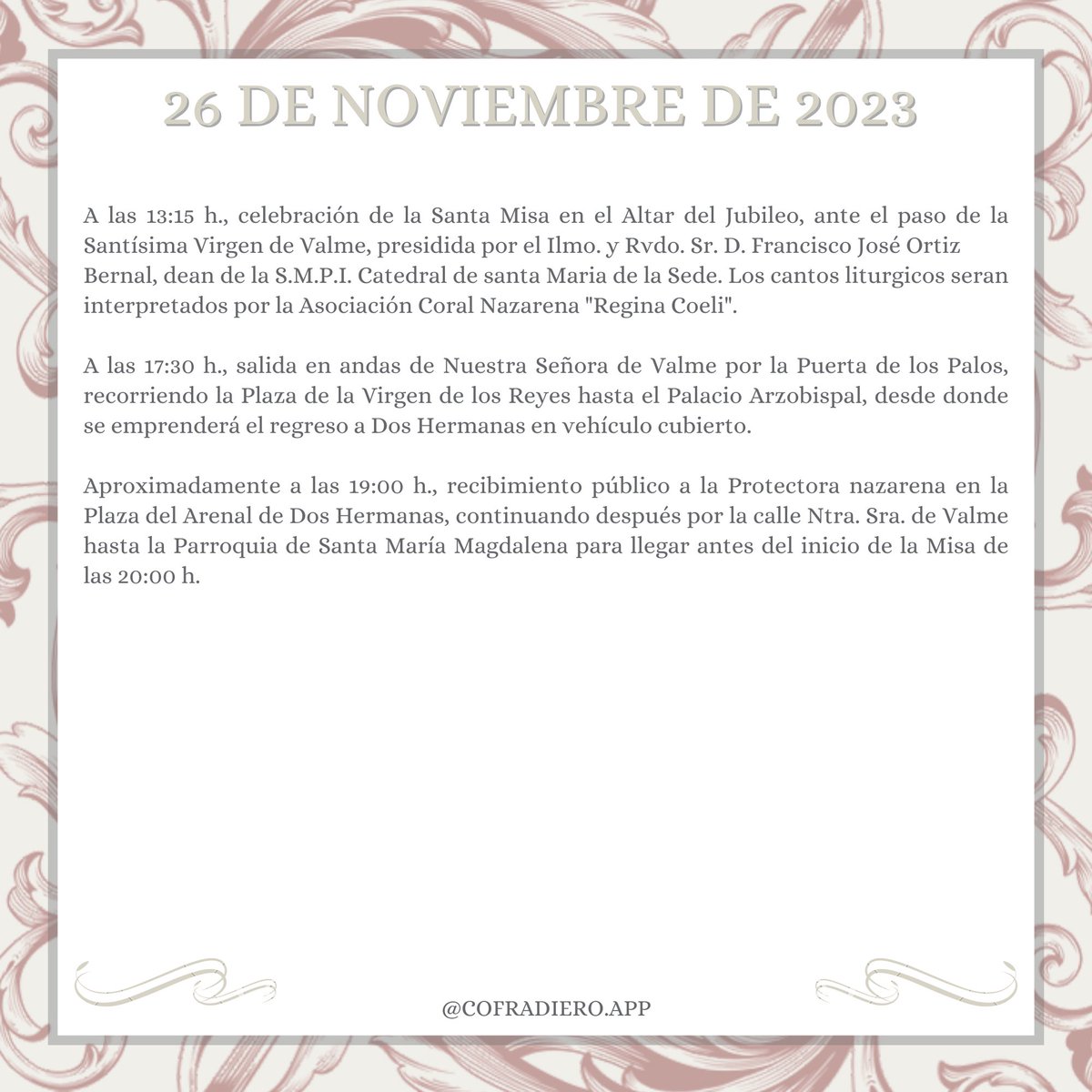 SEVILLA-DOS HERMANAS | Todos los datos de los traslados y procesión de la Virgen de Valme a Sevilla. 

#sevillacofradiera #ELCOFRADIERO #TDSCofrade