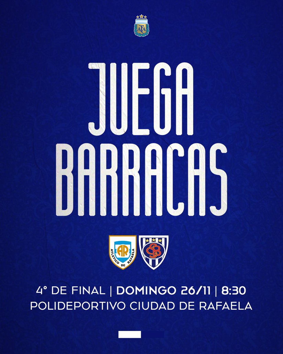 🏆 Reducido por el 2° ascenso
👉🏻 4° de final
🆚️ Atlético de Rafaela
📆 Domingo 26/11
⏰️ 8:30
🏟 Polideportivo Ciudad de Rafaela

¡𝘿𝘼𝘼𝘼𝙇𝙀𝙀𝙀 𝘽𝘼𝙍𝙍𝘼𝘼𝘾𝘼𝘼𝘼𝙎! ⬜️🟦