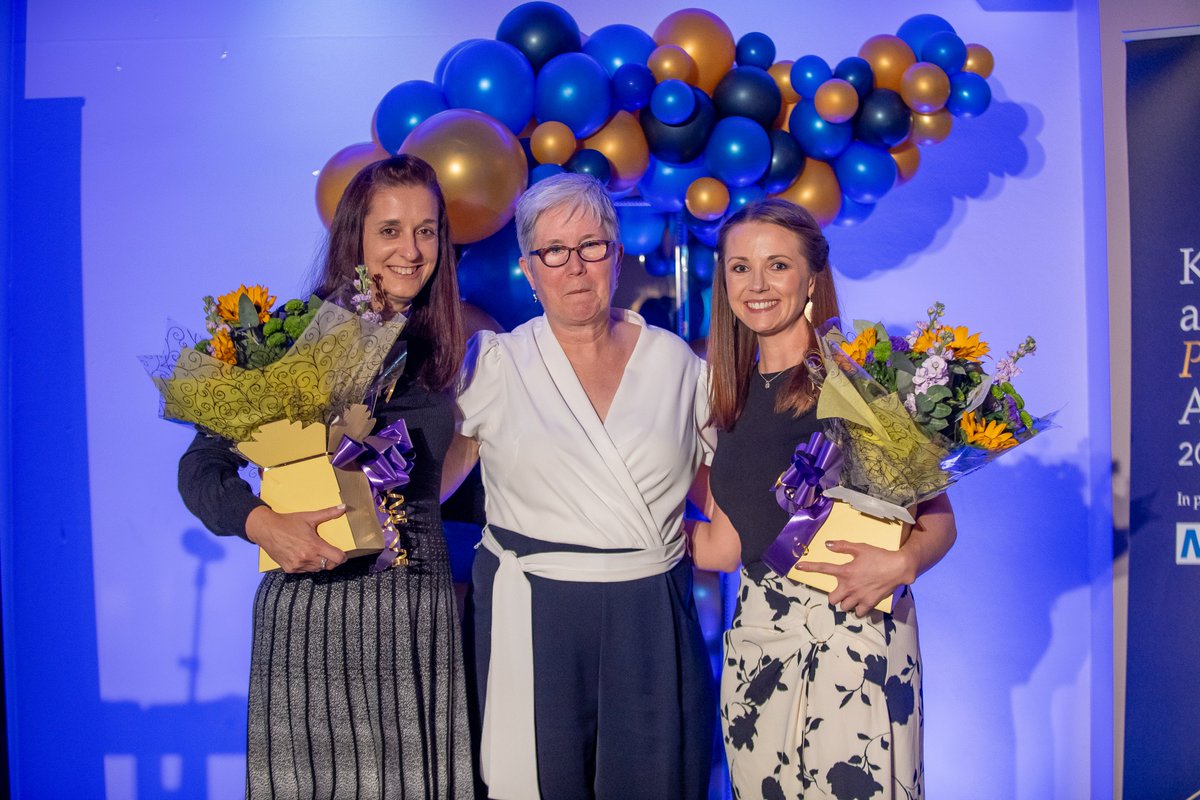 Organisers Nicki Evans and Laura Campbell <a href="/Lau_Campbell/">Laura Campbell</a> from @keeleIAU with Professor Pauline Walsh, Pro Vice Chancellor and Executive Dean -compere and host for the first Keele Health and Care Partnership Awards

#KeelePartnershipAwards