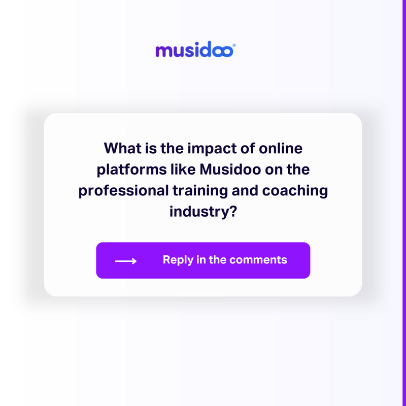 c_musidoo's tweet photo. How do you think online platforms like Musidoo are revolutionizing the professional training and coaching industry? ๐ค
Share your thoughts in the comments below! ๐ฌ
#DigitalRevolution #ProfessionalTraining #CoachingIndustry #OnlineLearning #Musidoo #Innovation https://t.co/2XzNugZqcs
