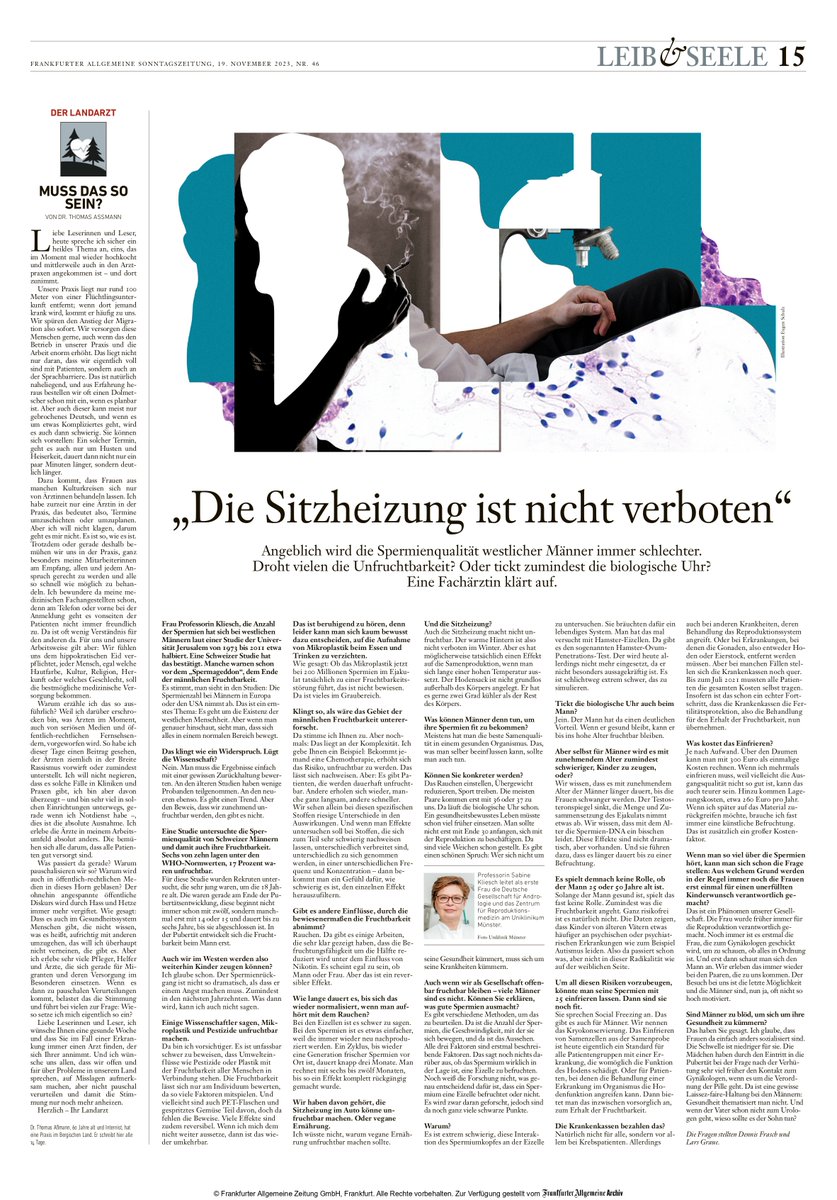 Die Reportageschule @reportageschule.bsky.socia (@reportageschule) on Twitter photo "Spermageddon": Droht vielen westlichen Männern die Unfruchtbarkeit?
Zwischen Kiffen, Sitzheizung und Social Freezing - <a href="/FraschDennis/">Dennis Andrew Frasch</a> und <a href="/lars_graue/">Lars Graue</a> klären im Gespräch mit Professorin Sabine Kliesch auf.
Für die <a href="/faznet/">Frankfurter Allgemeine</a> am Sonntag 👇 "Spermageddon": Droht vielen westlichen Männern die Unfruchtbarkeit?
Zwischen Kiffen, Sitzheizung und Social Freezing - <a href="/FraschDennis/">Dennis Andrew Frasch</a> und <a href="/lars_graue/">Lars Graue</a> klären im Gespräch mit Professorin Sabine Kliesch auf.
Für die <a href="/faznet/">Frankfurter Allgemeine</a> am Sonntag 👇