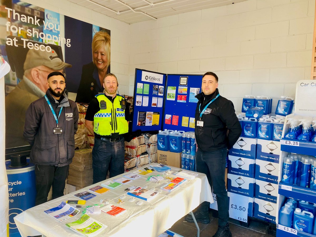 Crime Prevention stall at TESCO in Cleckheaton this morning. Police and Community Environmental Support Officers offering advice and support to prevent neighbourhood crime.