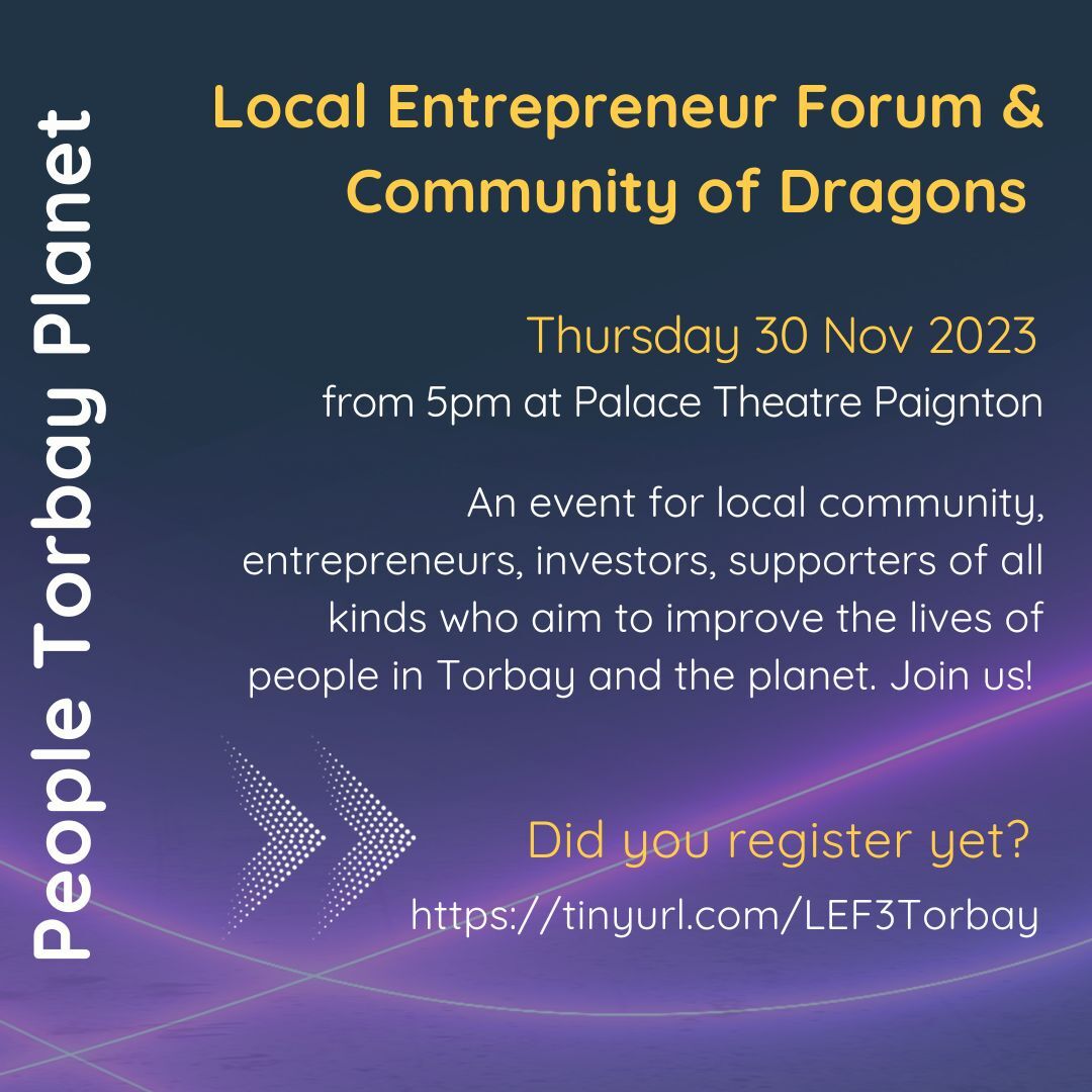 We're so excited for next week! Three amazing enterprises will be pitching for your support - South Devon Players, Brixham Climbing Gym and Community Hub, and People's Parkfield. Come out Nov 30th and let's celebrate our changemakers! eventbrite.co.uk/e/local-entrep… @sdevonplayers