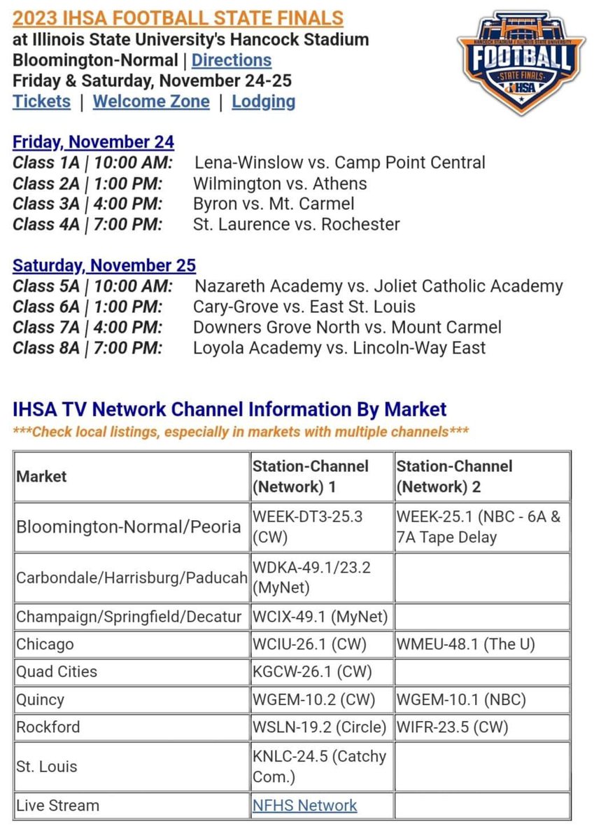 <a href="/CPLFCA/">Chicago Public League Football Coaches Association</a> Membership, check out the <a href="/IHSA_IL/">Illinois High School Association #IHSA</a> State Championship Contests (Classes 1A-8A) on either <a href="/wciu/">WCIU, The U</a> or @cw26chicago in the Chicagoland Area.

<a href="/CPLAthletics/">Chicago Public League Athletics</a>
<a href="/IHSFCA1/">IHSFCA</a>
<a href="/WeAreAFCA/">AFCA</a>
<a href="/NCMFC1/">National Coalition of Minority Football Coaches</a>

<a href="/ChicagosMayor/">Mayor Brandon Johnson</a>
@JiananShiCPSBoE

<a href="/mikeclarkpreps/">MikeClarkPreps</a>
<a href="/michaelsobrien/">Michael O'Brien</a>
<a href="/EDGYTIM/">Timothy “EDGYTIM” OHalloran</a>
<a href="/CoachBigPete/">Peter "Coach Big Pete" Leinweber</a>