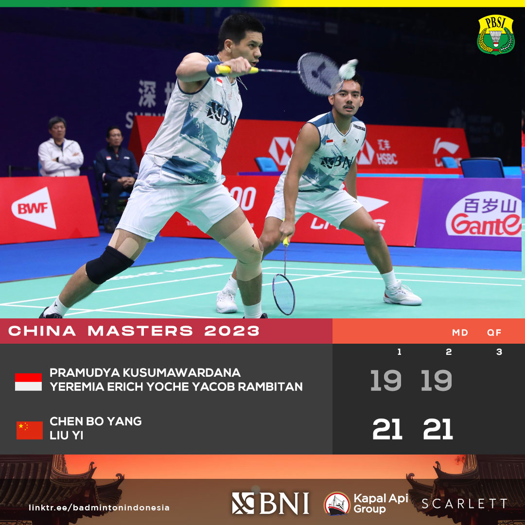 Pramudya/Yeremia dihadang pasangan tuan rumah di babak QF. Tetap semangat!

#CHINAMASTERS2023