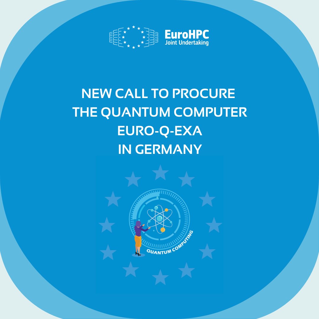 New Call! The <a href="/EuroHPC_JU/">EuroHPC Joint Undertaking</a> has a new call to procure the #quantum computer Euro-Q-Exa! 

Hosted at #LRZ, this new #quantumcomputer will open up new horizons for research, innovation, and industry for European researchers!🚀

Deadline 📅 22 January 2024 

➡️eurohpc-ju.europa.eu/eurohpc-ju-lau…