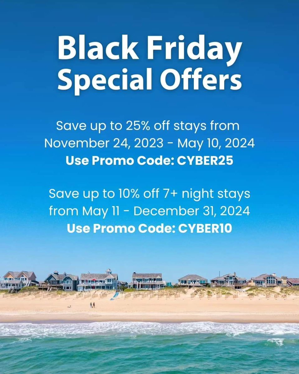 Happy Black Friday! Book @cottagebluecrab 🌊🦀 now & save!⚡ Hurry, book today ➡️ villagerealtyobx.com/property/mb54-… *Valid until 11:59p EST, Nov 27, 2023. Offer is applied to the cost of rent & cannot be combined with other discounts/promotions - for new reservations only #blackfridaysale