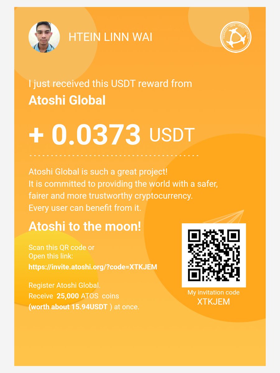 wai48851's tweet photo. ATOS is a cryptocurrency with a world-leading business model and has broad application prospects, with nearly 12 million users worldwide.
Click on this invitation link to register an Atoshi Global account, we BOTH get 25,000 ATOS FOR FREE.
https://t.co/wgIErZZcCt https://t.co/dYvTZLvgr7
