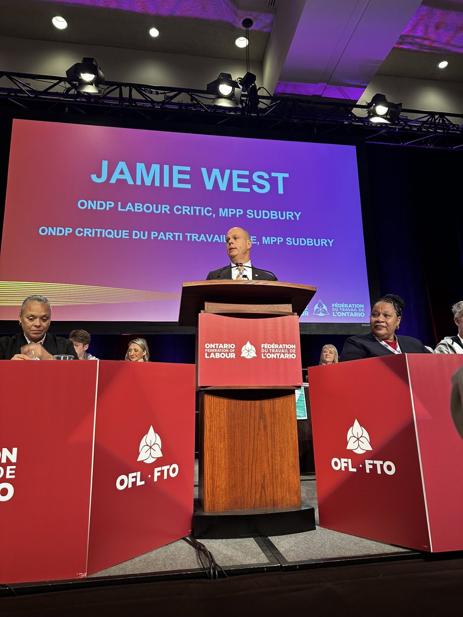 ONDP Labour Critic and Sudbury MPP @jamiewestndp has workers chanting “Who are we: ‘UNION WORKERS!’” ✊🏽✊🏼✊🏿 #OFL2023 #Convention #EnoughIsEnoughON