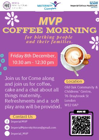 2 weeks to go! Imperial MVP coffee morning!

Find out more about MVP  and maternity info
#feelgood #meandmyfamily #communitypower #maternity #parents #Champions #father #mother #parenthood_moments #communication #communitysupport #together #Local #hammersmith #lbhf